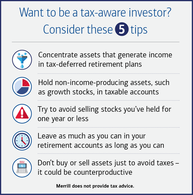 Infographic titled "Want to Be a Tax-Smart Investor? Consider These 5 Tips." For full details, visit the link below.