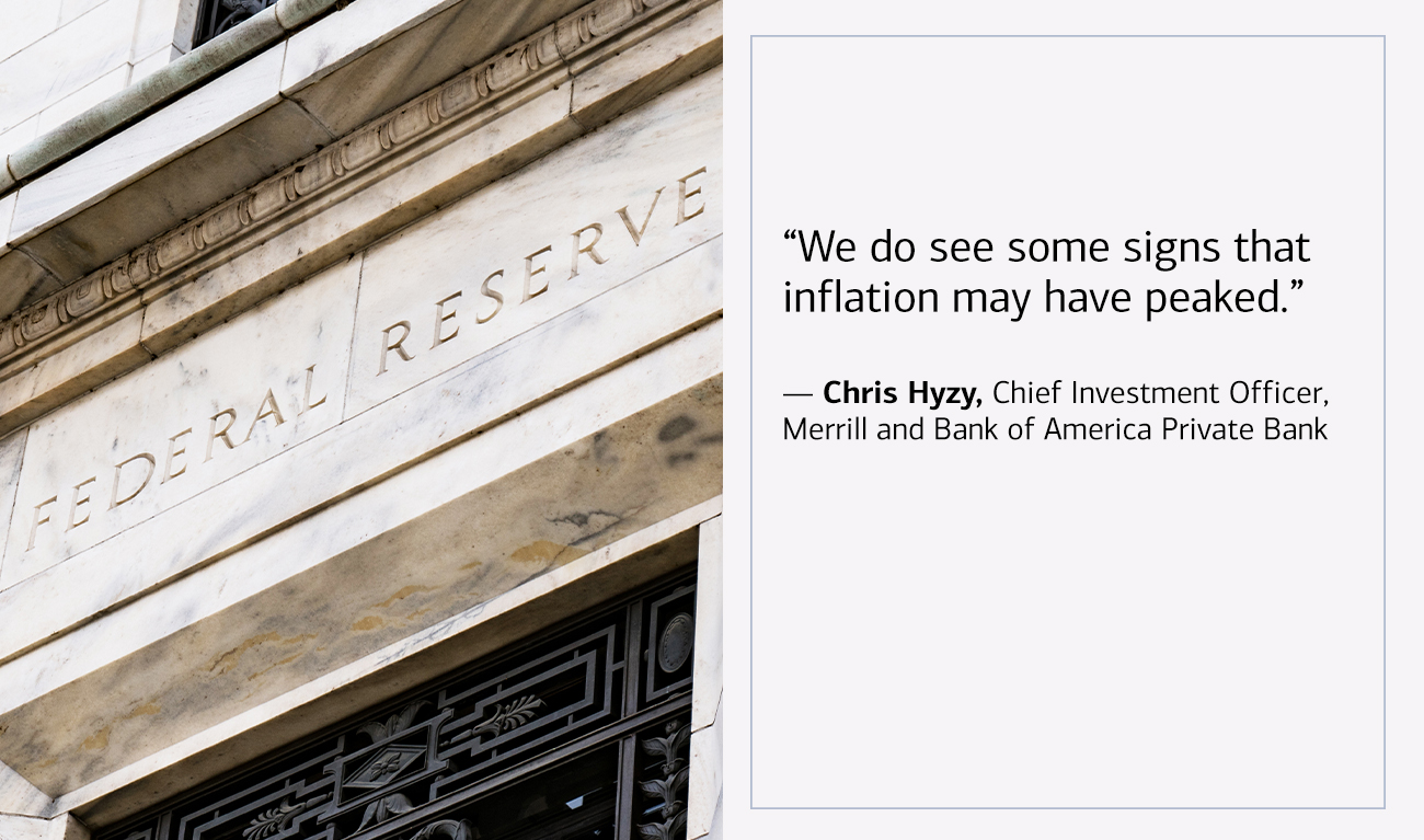 Chris Hyzy, Chief Investment Officer for Merrill and Bank of America Private Bank next to his quote “We do see some signs that inflation may have peaked.”