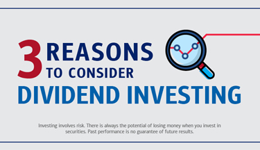 3 reasons to consider dividend investing. Investing involves risk. There is always the potential of losing money when you invest in securities. Past performance is no guarantee of future results.